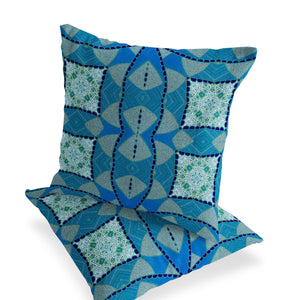 Homeroots Set Of Two 16" X 16" Blue And Green Blown Seam Eclectic Indoor Outdoor Throw Pillow  Polyester 535561