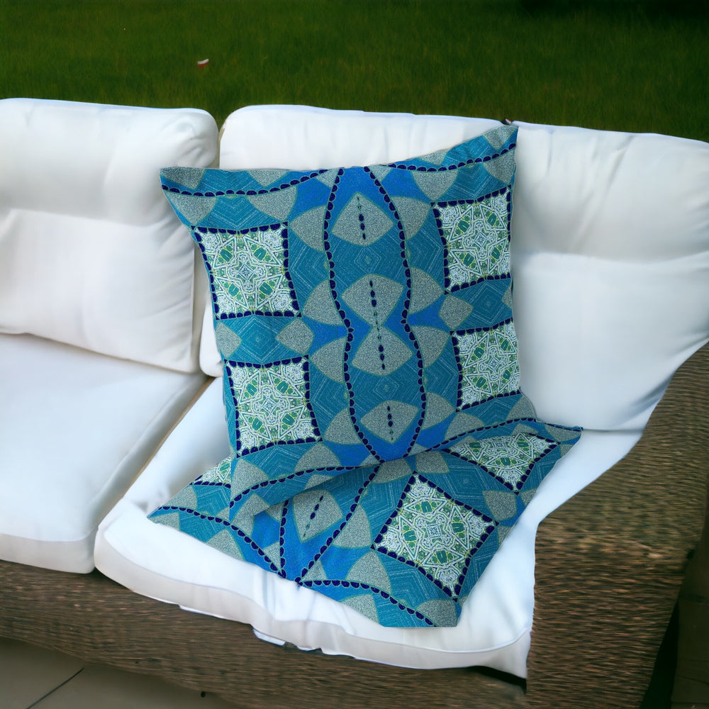 Homeroots Set Of Two 16" X 16" Blue And Green Blown Seam Eclectic Indoor Outdoor Throw Pillow  Polyester 535561