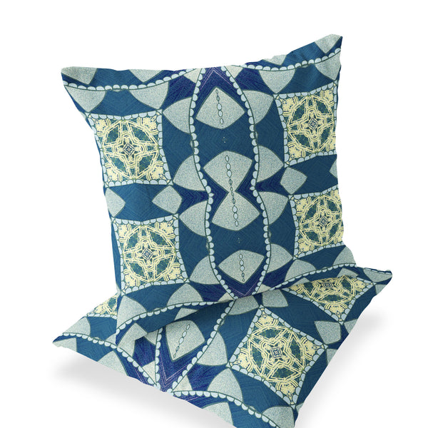Homeroots Set Of Two 16" X 16" Blue And Green Blown Seam Eclectic Indoor Outdoor Throw Pillow  Polyester 535562