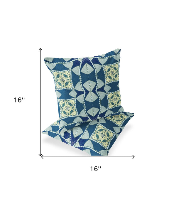 Homeroots Set Of Two 16" X 16" Blue And Green Blown Seam Eclectic Indoor Outdoor Throw Pillow  Polyester 535562
