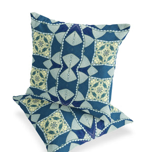 Homeroots Set Of Two 16" X 16" Blue And Green Blown Seam Eclectic Indoor Outdoor Throw Pillow  Polyester 535562