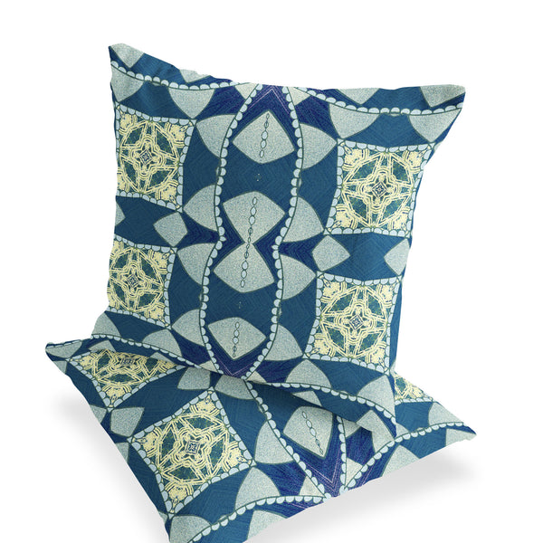 Homeroots Set Of Two 16" X 16" Blue And Green Blown Seam Eclectic Indoor Outdoor Throw Pillow  Polyester 535562