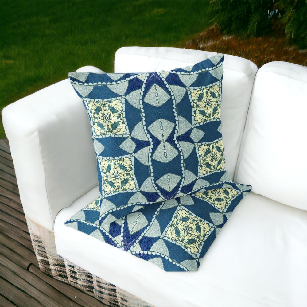 Homeroots Set Of Two 16" X 16" Blue And Green Blown Seam Eclectic Indoor Outdoor Throw Pillow  Polyester 535562