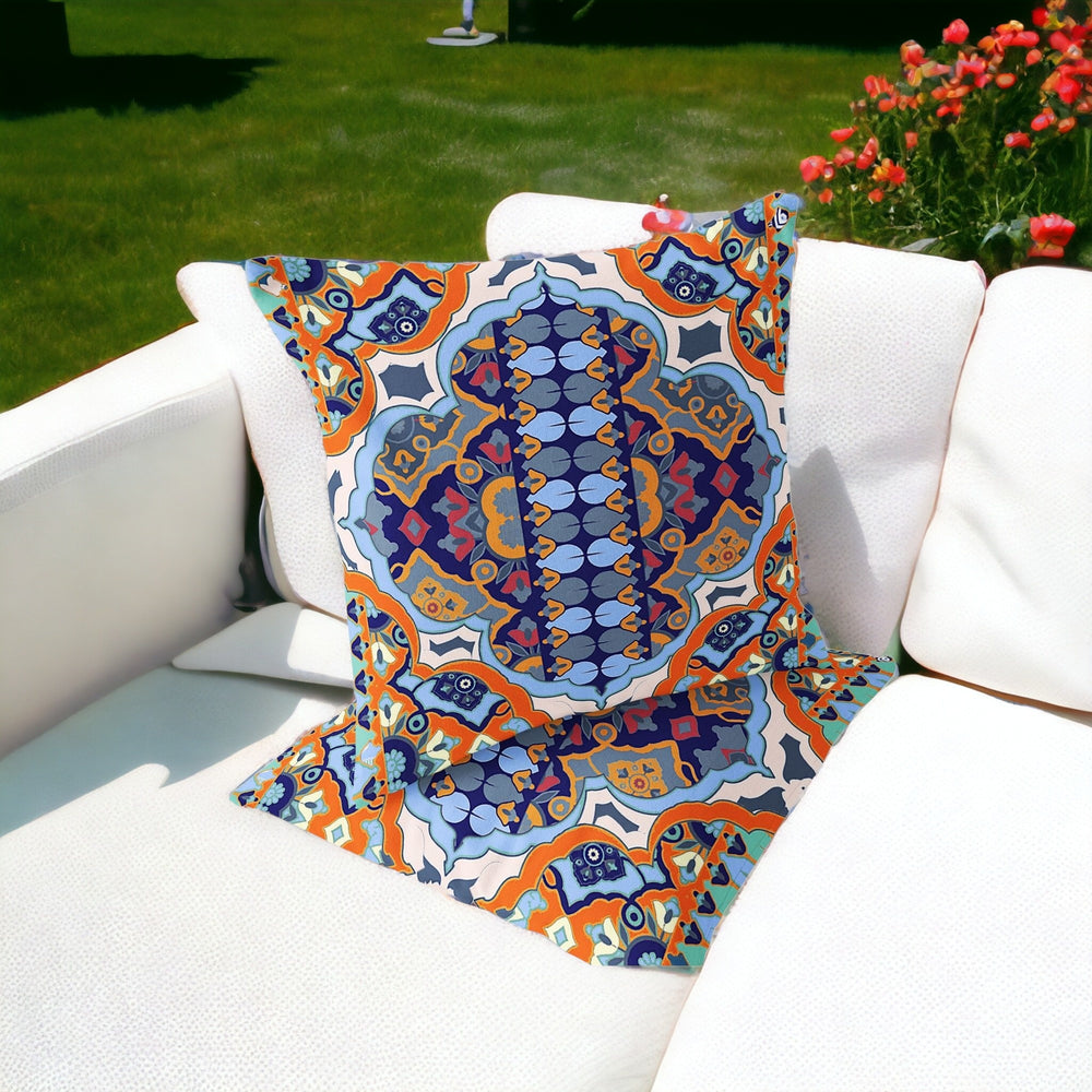 Homeroots Set Of Two 16" X 16" Blue And Orange Blown Seam Floral Indoor Outdoor Throw Pillow  Polyester 535563