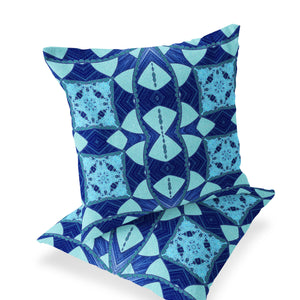 Homeroots Set Of Two 16" X 16" Blue And Green Blown Seam Eclectic Indoor Outdoor Throw Pillow  Polyester 535564