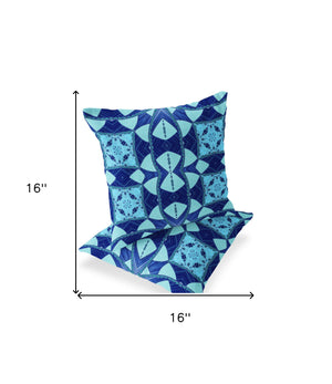 Homeroots Set Of Two 16" X 16" Blue And Green Blown Seam Eclectic Indoor Outdoor Throw Pillow  Polyester 535564