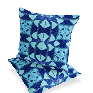 Homeroots Set Of Two 16" X 16" Blue And Green Blown Seam Eclectic Indoor Outdoor Throw Pillow  Polyester 535564