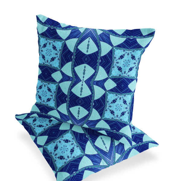 Homeroots Set Of Two 16" X 16" Blue And Green Blown Seam Eclectic Indoor Outdoor Throw Pillow  Polyester 535564