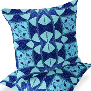 Homeroots Set Of Two 16" X 16" Blue And Green Blown Seam Eclectic Indoor Outdoor Throw Pillow  Polyester 535564