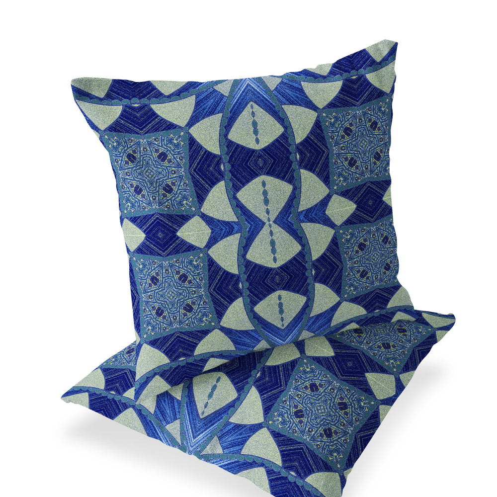 Homeroots Set Of Two 16" X 16" Blue And Green Blown Seam Eclectic Indoor Outdoor Throw Pillow  Polyester 535565