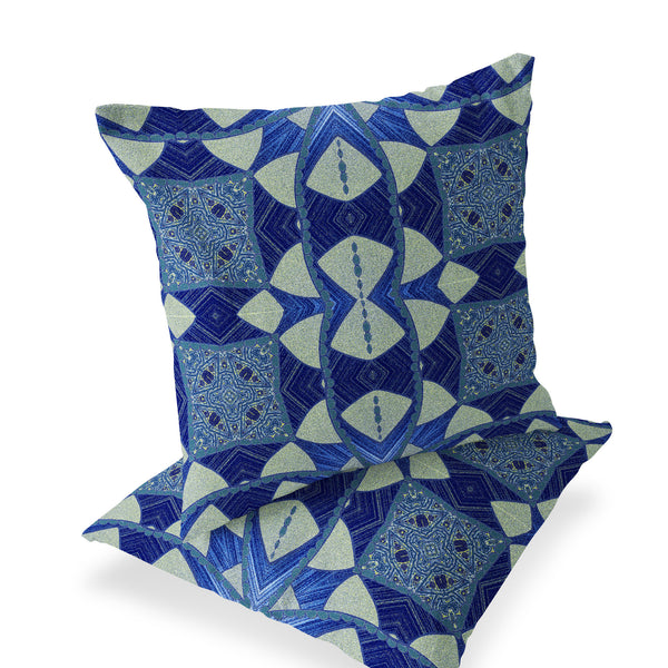 Homeroots Set Of Two 16" X 16" Blue And Green Blown Seam Eclectic Indoor Outdoor Throw Pillow  Polyester 535565