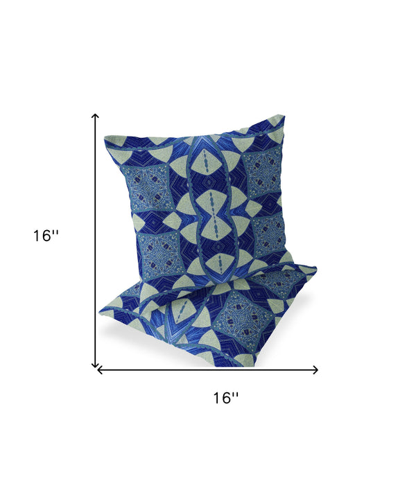 Homeroots Set Of Two 16" X 16" Blue And Green Blown Seam Eclectic Indoor Outdoor Throw Pillow  Polyester 535565