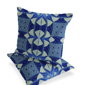 Homeroots Set Of Two 16" X 16" Blue And Green Blown Seam Eclectic Indoor Outdoor Throw Pillow  Polyester 535565