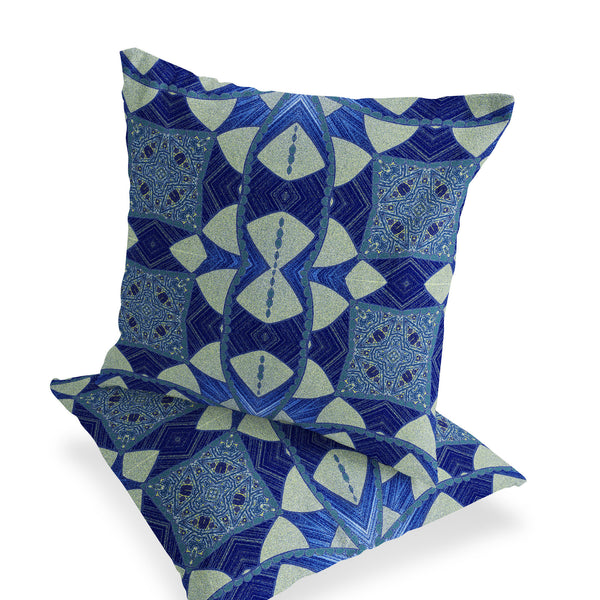 Homeroots Set Of Two 16" X 16" Blue And Green Blown Seam Eclectic Indoor Outdoor Throw Pillow  Polyester 535565