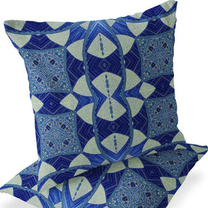 Homeroots Set Of Two 16" X 16" Blue And Green Blown Seam Eclectic Indoor Outdoor Throw Pillow  Polyester 535565