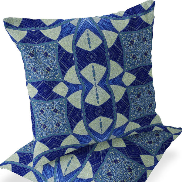 Homeroots Set Of Two 16" X 16" Blue And Green Blown Seam Eclectic Indoor Outdoor Throw Pillow  Polyester 535565