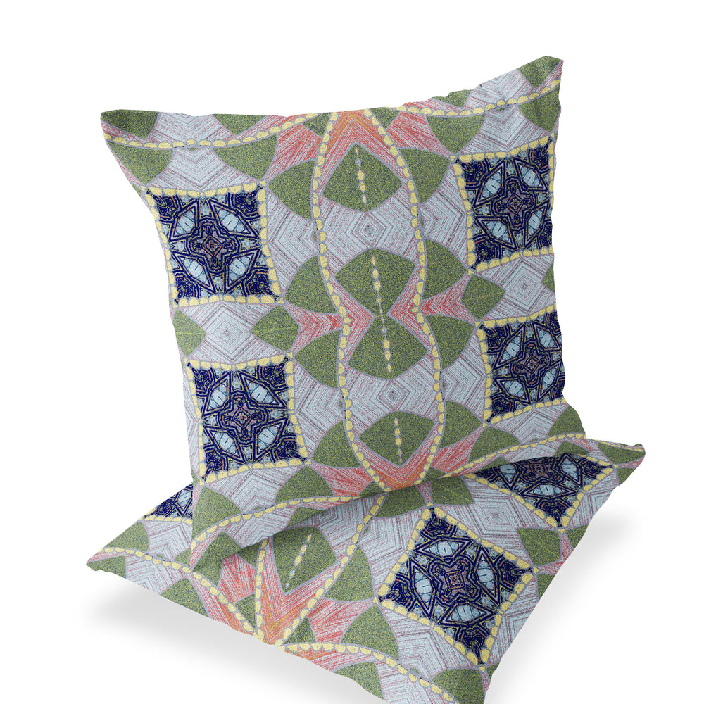 Homeroots Set Of Two 16" X 16" Green And Pink Blown Seam Eclectic Indoor Outdoor Throw Pillow  Polyester 535566