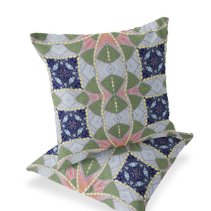 Homeroots Set Of Two 16" X 16" Green And Pink Blown Seam Eclectic Indoor Outdoor Throw Pillow  Polyester 535566