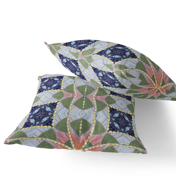 Homeroots Set Of Two 16" X 16" Green And Pink Blown Seam Eclectic Indoor Outdoor Throw Pillow  Polyester 535566