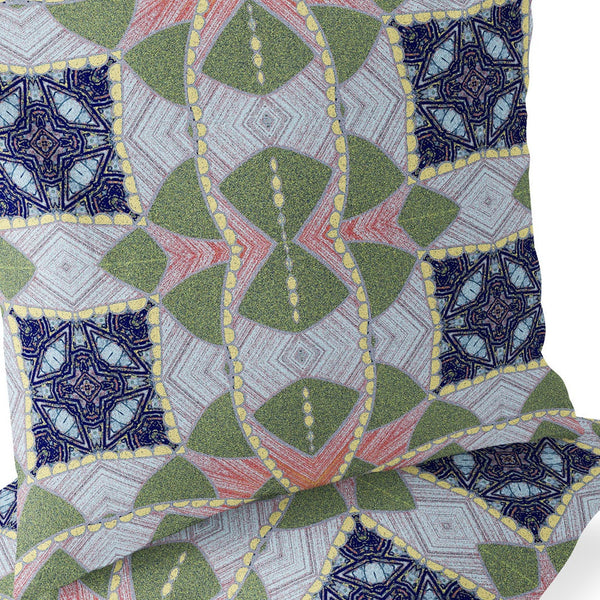 Homeroots Set Of Two 16" X 16" Green And Pink Blown Seam Eclectic Indoor Outdoor Throw Pillow  Polyester 535566