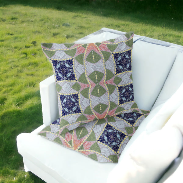 Homeroots Set Of Two 16" X 16" Green And Pink Blown Seam Eclectic Indoor Outdoor Throw Pillow  Polyester 535566