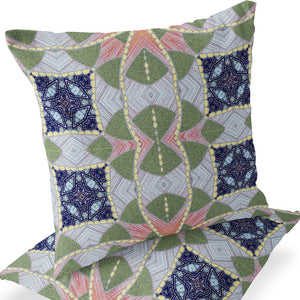 Homeroots Set Of Two 16" X 16" Green And Pink Blown Seam Eclectic Indoor Outdoor Throw Pillow  Polyester 535566