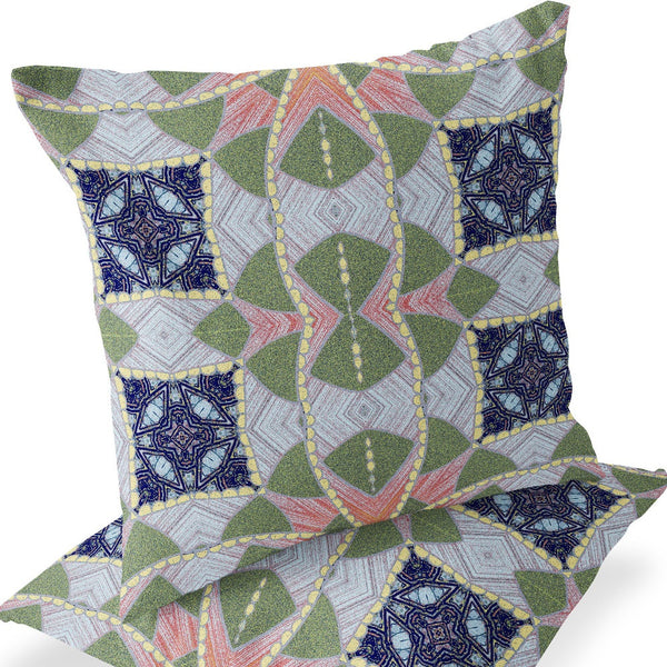 Homeroots Set Of Two 16" X 16" Green And Pink Blown Seam Eclectic Indoor Outdoor Throw Pillow  Polyester 535566