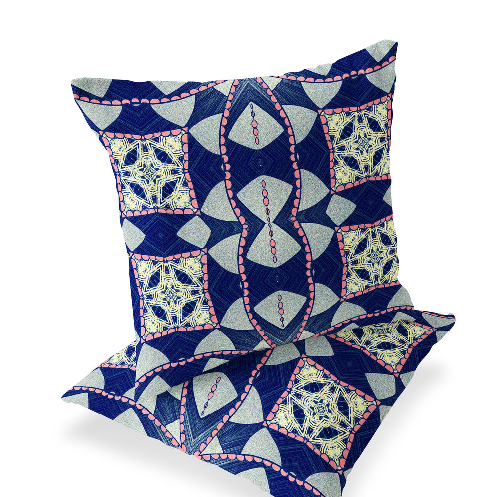 Homeroots Set Of Two 16" X 16" Blue And Pink Blown Seam Eclectic Indoor Outdoor Throw Pillow  Polyester 535567