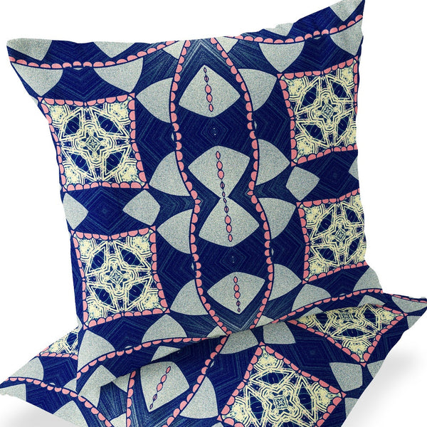 Homeroots Set Of Two 16" X 16" Blue And Pink Blown Seam Eclectic Indoor Outdoor Throw Pillow  Polyester 535567