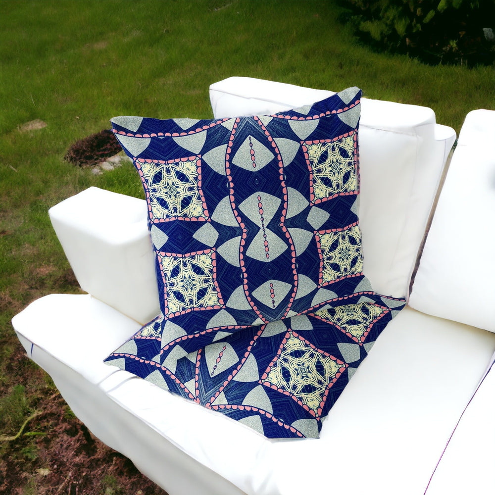 Homeroots Set Of Two 16" X 16" Blue And Pink Blown Seam Eclectic Indoor Outdoor Throw Pillow  Polyester 535567