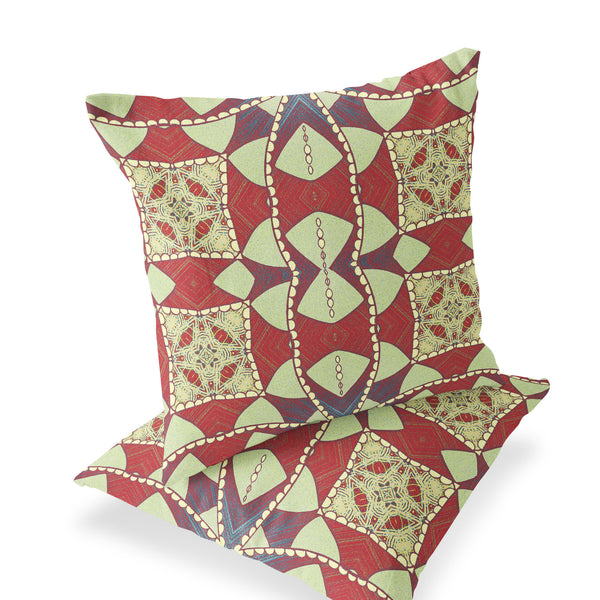 Homeroots Set Of Two 16" X 16" Yellow Red Blown Seam Eclectic Indoor Outdoor Throw Pillow  Polyester 535569