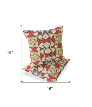Homeroots Set Of Two 16" X 16" Yellow Red Blown Seam Eclectic Indoor Outdoor Throw Pillow  Polyester 535569