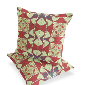 Homeroots Set Of Two 16" X 16" Yellow Red Blown Seam Eclectic Indoor Outdoor Throw Pillow  Polyester 535569