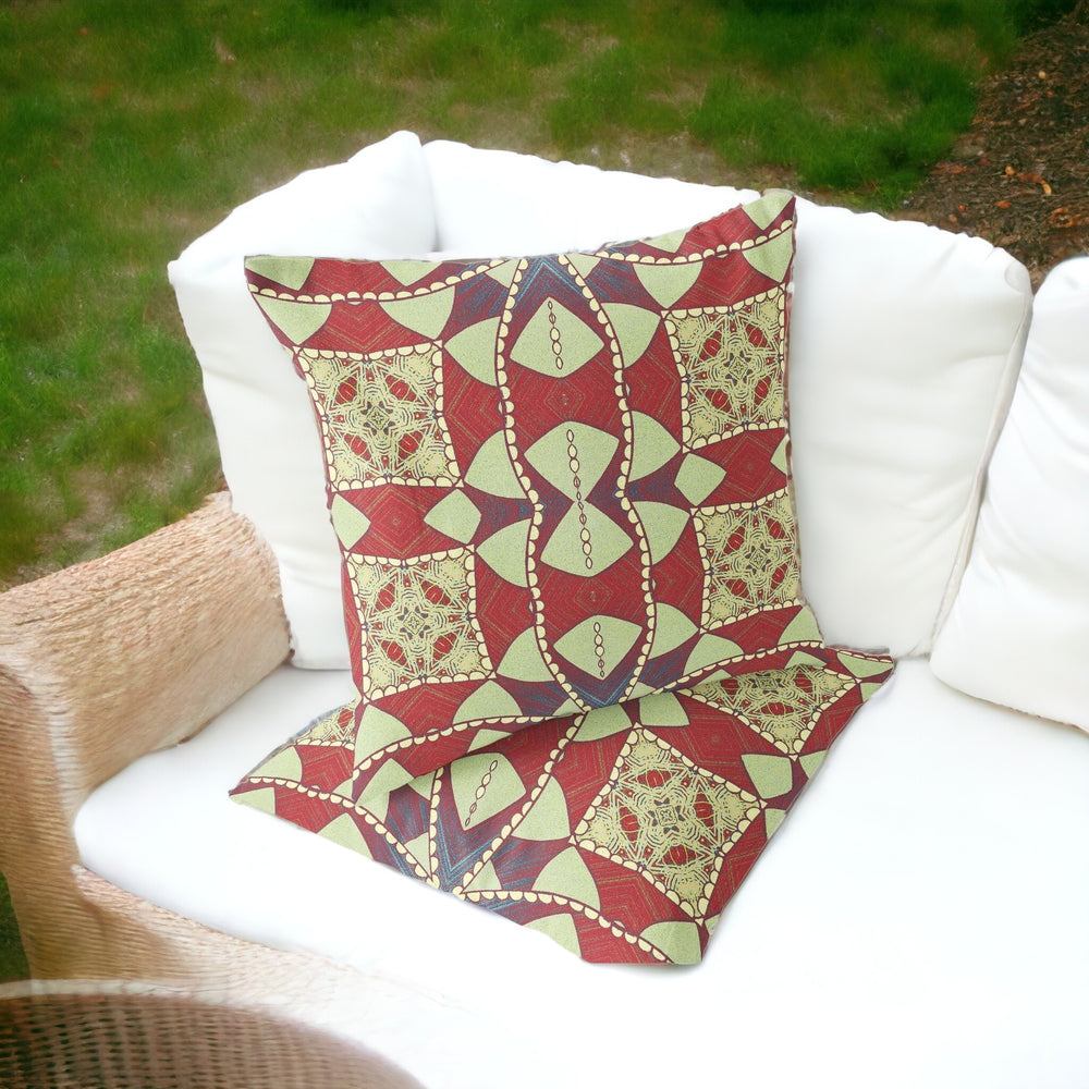 Homeroots Set Of Two 16" X 16" Yellow Red Blown Seam Eclectic Indoor Outdoor Throw Pillow  Polyester 535569
