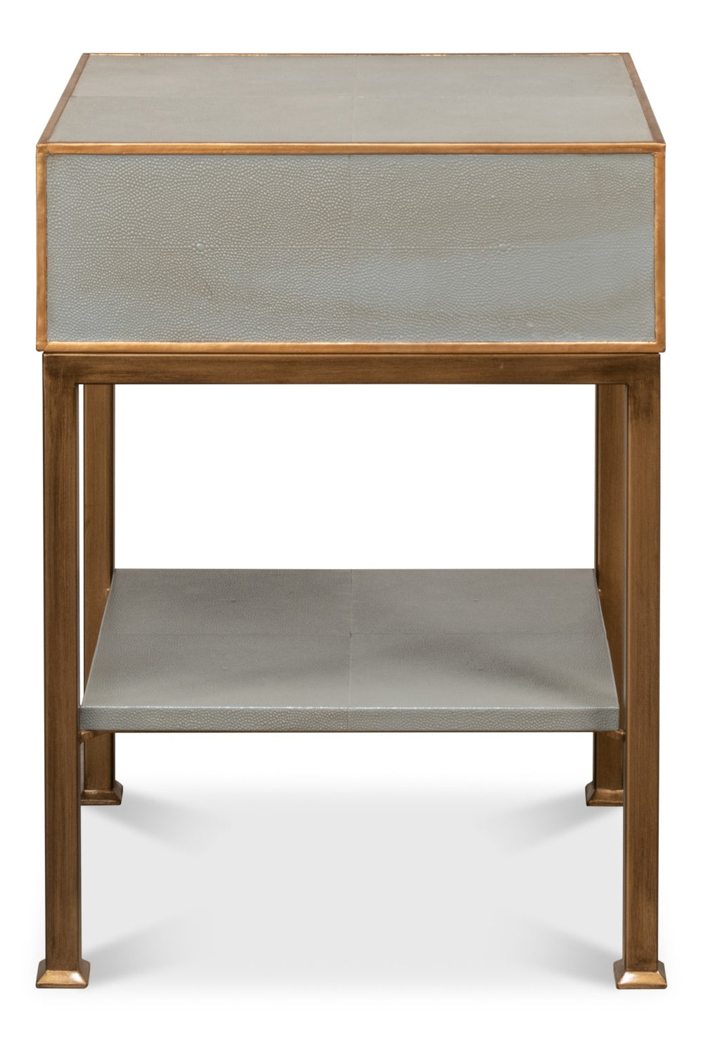 Sarreid Gillian One Drawer Nightstand In Storm Grey With Gold Leather Trim And Elegant Brass Knobs Grey  53557-2