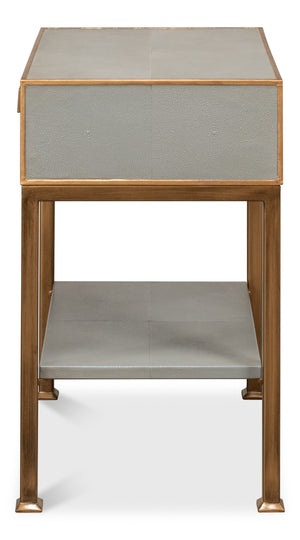 Sarreid Gillian One Drawer Nightstand In Storm Grey With Gold Leather Trim And Elegant Brass Knobs Grey  53557-2