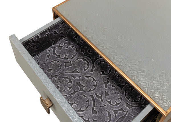 Sarreid Gillian One Drawer Nightstand In Storm Grey With Gold Leather Trim And Elegant Brass Knobs Grey  53557-2