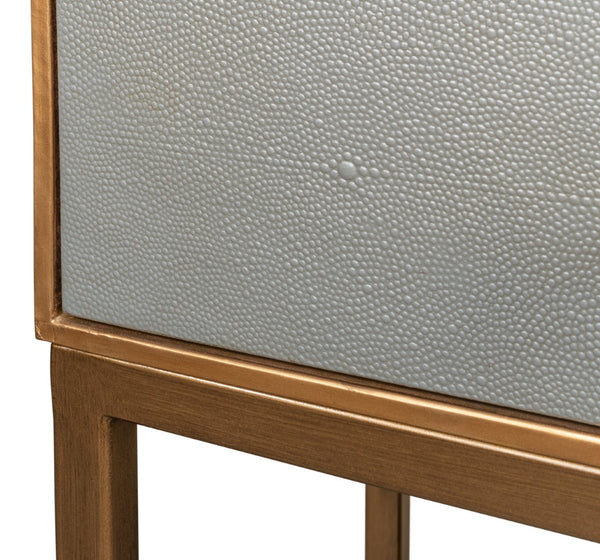 Sarreid Gillian One Drawer Nightstand In Storm Grey With Gold Leather Trim And Elegant Brass Knobs Grey  53557-2