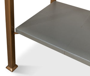 Sarreid Gillian One Drawer Nightstand In Storm Grey With Gold Leather Trim And Elegant Brass Knobs Grey  53557-2