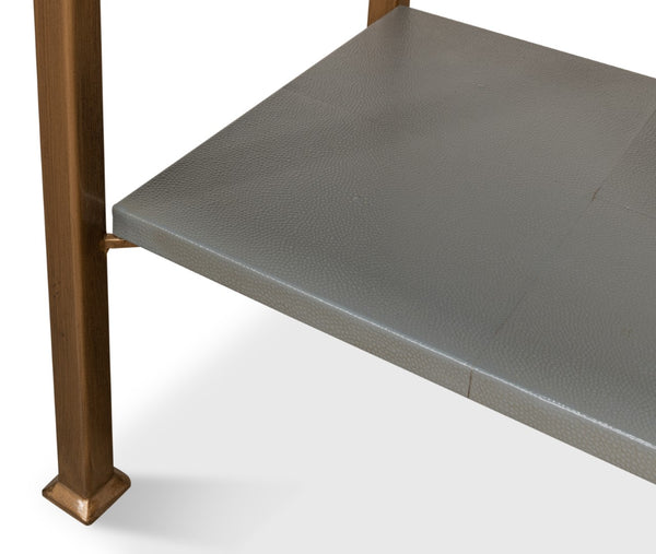 Sarreid Gillian One Drawer Nightstand In Storm Grey With Gold Leather Trim And Elegant Brass Knobs Grey  53557-2