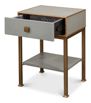Sarreid Gillian One Drawer Nightstand In Storm Grey With Gold Leather Trim And Elegant Brass Knobs Grey  53557-2