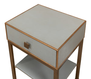 Sarreid Gillian One Drawer Nightstand In Storm Grey With Gold Leather Trim And Elegant Brass Knobs Grey  53557-2