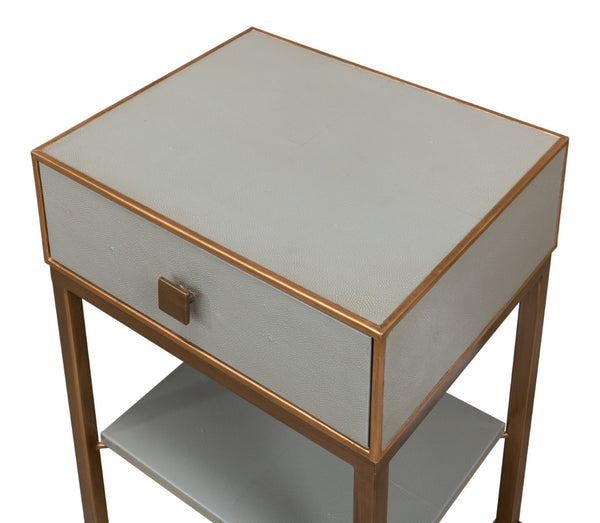 Sarreid Gillian One Drawer Nightstand In Storm Grey With Gold Leather Trim And Elegant Brass Knobs Grey  53557-2