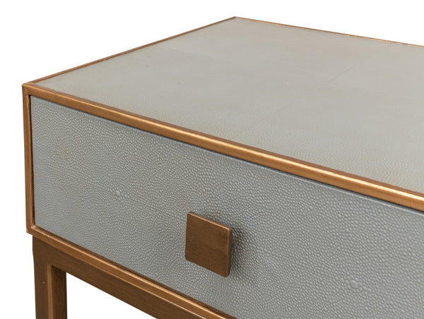 Sarreid Gillian One Drawer Nightstand In Storm Grey With Gold Leather Trim And Elegant Brass Knobs Grey  53557-2