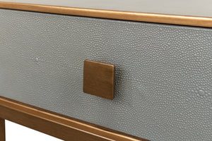Sarreid Gillian One Drawer Nightstand In Storm Grey With Gold Leather Trim And Elegant Brass Knobs Grey  53557-2