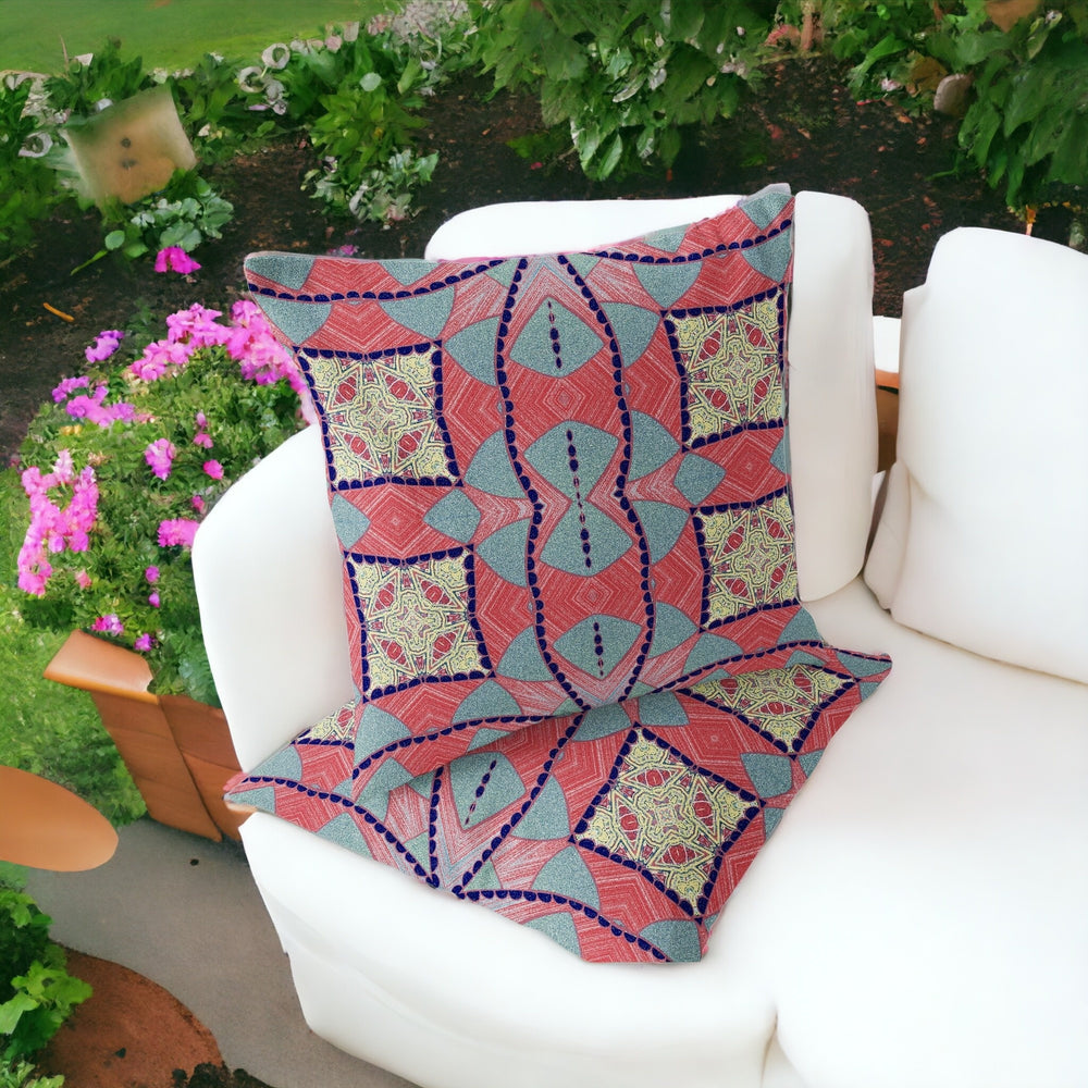 Homeroots Set Of Two 16" X 16" Yellow Red Blown Seam Eclectic Indoor Outdoor Throw Pillow  Polyester 535570