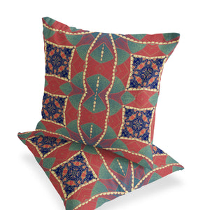 Homeroots Set Of Two 16" X 16" Blue And Green Blown Seam Eclectic Indoor Outdoor Throw Pillow  Polyester 535571