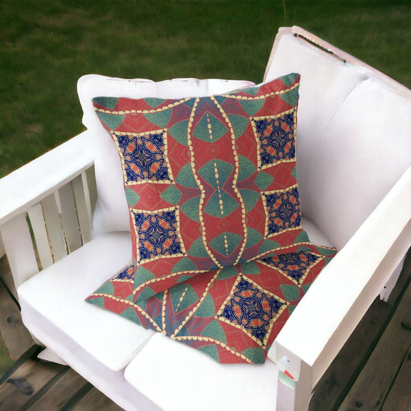 Homeroots Set Of Two 16" X 16" Blue And Green Blown Seam Eclectic Indoor Outdoor Throw Pillow  Polyester 535571