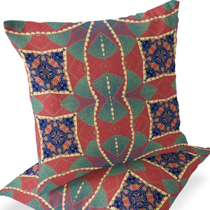 Homeroots Set Of Two 16" X 16" Blue And Green Blown Seam Eclectic Indoor Outdoor Throw Pillow  Polyester 535571