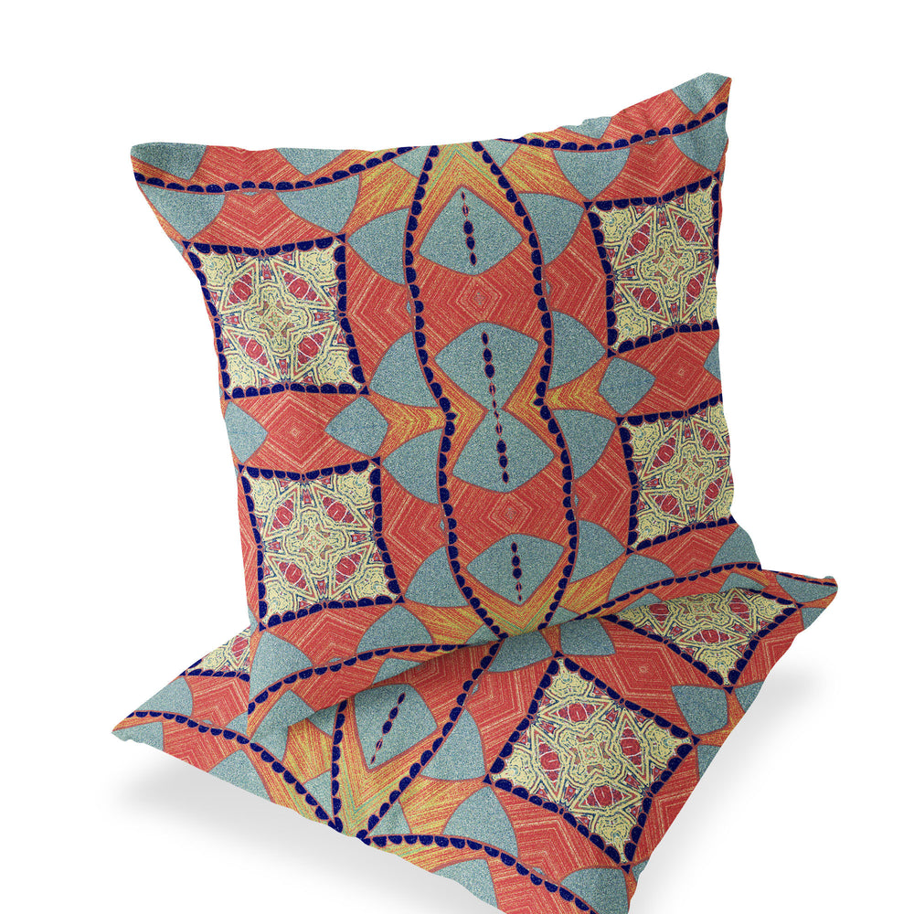 Homeroots Set Of Two 16" X 16" Blue And Orange Blown Seam Eclectic Indoor Outdoor Throw Pillow  Polyester 535572